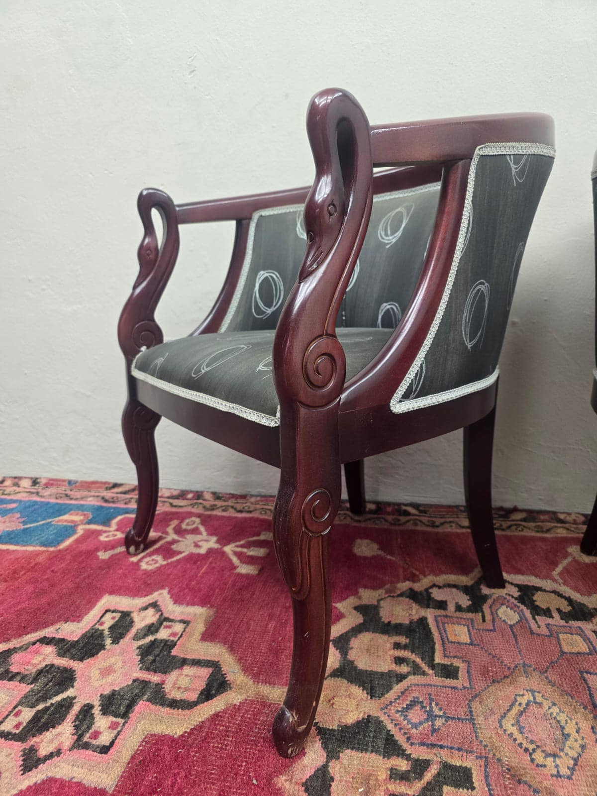 Pair of ornate Victorian Tub Chairs with solid wood frames with carved swans - Image 4
